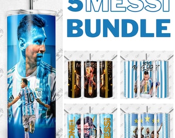 5 Lionel Messi Bundle 20oz Skinny Tumbler Wrap Sublimation Design, World Cup 20oz Template, Straight Tumbler Wrap, PNG Digital Download