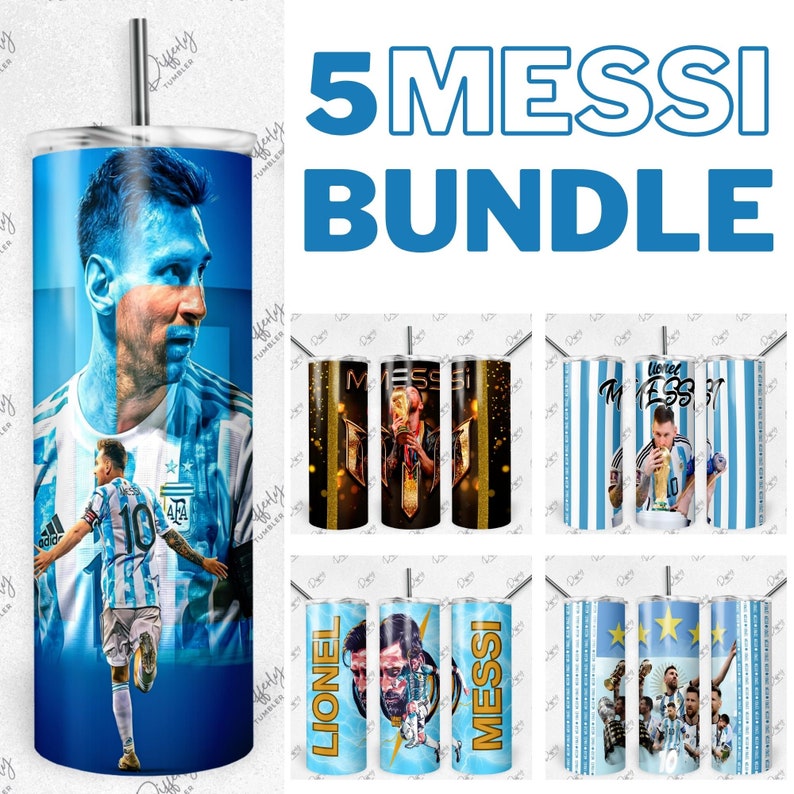 5 Lionel Messi Bundle 20oz Skinny Tumbler Wrap Sublimation Design, World Cup 20oz Template, Straight Tumbler Wrap, PNG Digital Download image 1