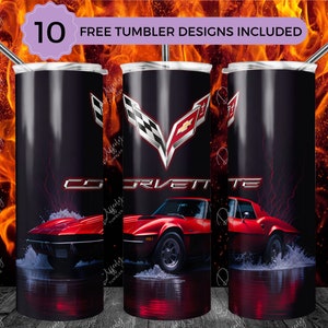 1972 Chevrolet Corvette 20oz Skinny Tumbler Wrap Sublimation Design, Red Corvette 20oz Template, Straight Tumbler Wrap, PNG Digital