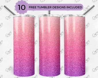 Pink Purple Glitter 20oz Skinny Tumbler Wrap Sublimation Design, Pink to Purple Ombre 20oz Template, Straight Tumbler Wrap, PNG Digital