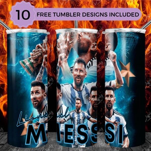 Lionel Messi 20oz Skinny Tumbler Wrap Sublimation Design, Messi 20oz Template, Straight & Tapered Tumbler Wrap, PNG Digital Download