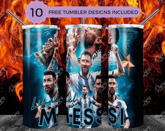 Lionel Messi 20oz Skinny Tumbler Wrap Sublimation Design, Messi 20oz Template, Straight & Tapered Tumbler Wrap, PNG Digital Download