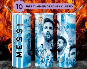 Lionel Messi 20oz Skinny Tumbler Wrap Sublimation Design, Messi 20oz Template, Straight & Tapered Tumbler Wrap, PNG Digital Download