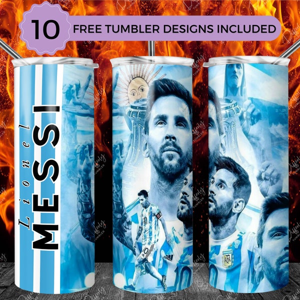 Lionel Messi 20oz Skinny Tumbler Wrap Sublimation Design, Messi 20oz Template, Straight & Tapered Tumbler Wrap, PNG Digital Download