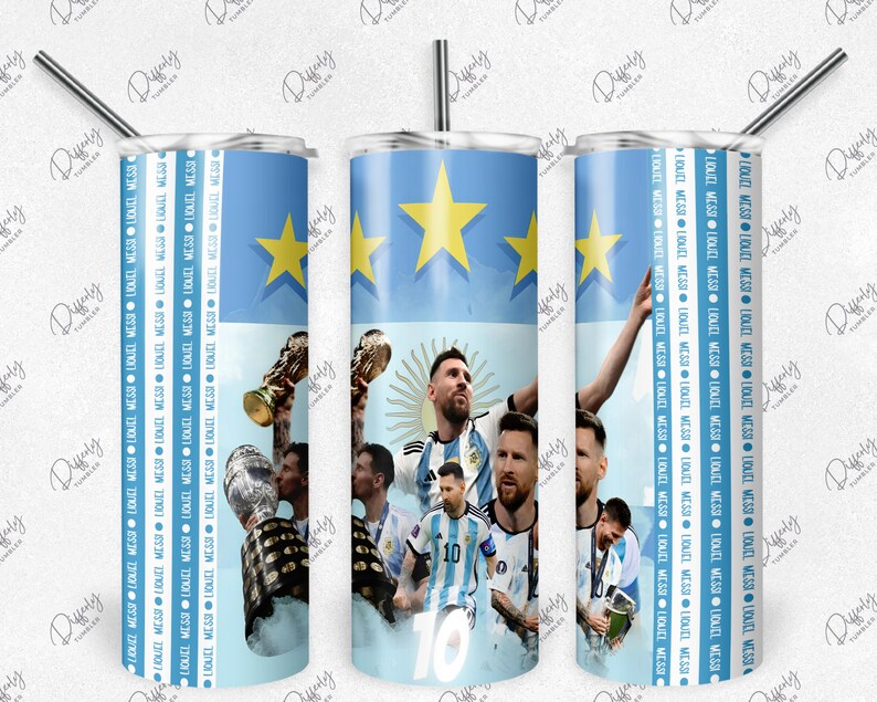 5 Lionel Messi Bundle 20oz Skinny Tumbler Wrap Sublimation Design, World Cup 20oz Template, Straight Tumbler Wrap, PNG Digital Download image 3