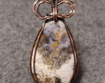 Amethyst Sage Agate Pendant - Amy Sage Wire Wrapped Cabochon - Copper Patina