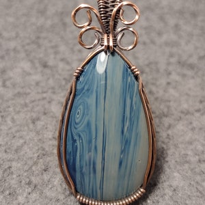 Seiber Agate Pendant - Seiber Agate Teardrop Cabochon Wire Wrap - Copper Slag - Synthetic Obsidian