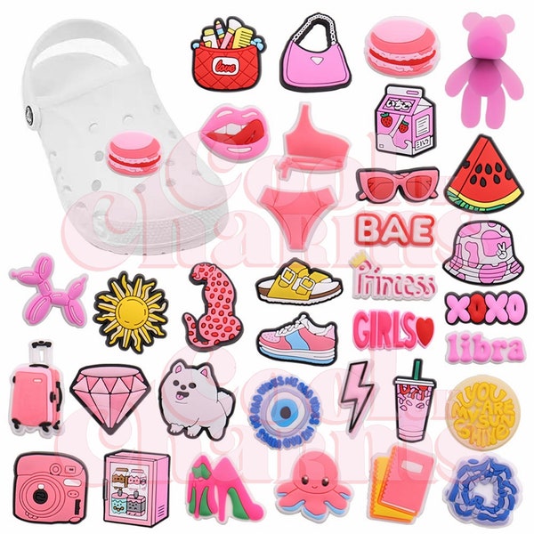 Insigne à breloque croco Plus de 50 motifs mignons Expressions populaires Fleur Charms roses Marguerite Coeur d'amour Ballon Poulpe Chapeau Sac à main Coeur CoolcharmsFR