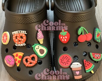 Croc Charm Pin Badge Schattige Charmes Populaire Zinnen Fruit Pretzel Donut Avocado IJs Pizza Aardbei Watermeloen Drank CoolcharmsUK