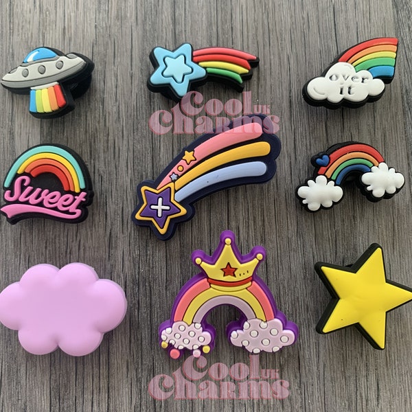 Croc Charm Pin Badge Cute Charms Popular Phrases Rainbow Star Cloud Shooting Star Colourful Princess Custom CoolcharmsUK