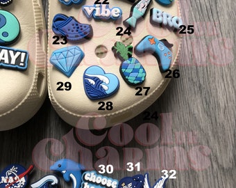 Croc Charm Pin Badge Cute 30 Designs Popular Phrases Flower Blue