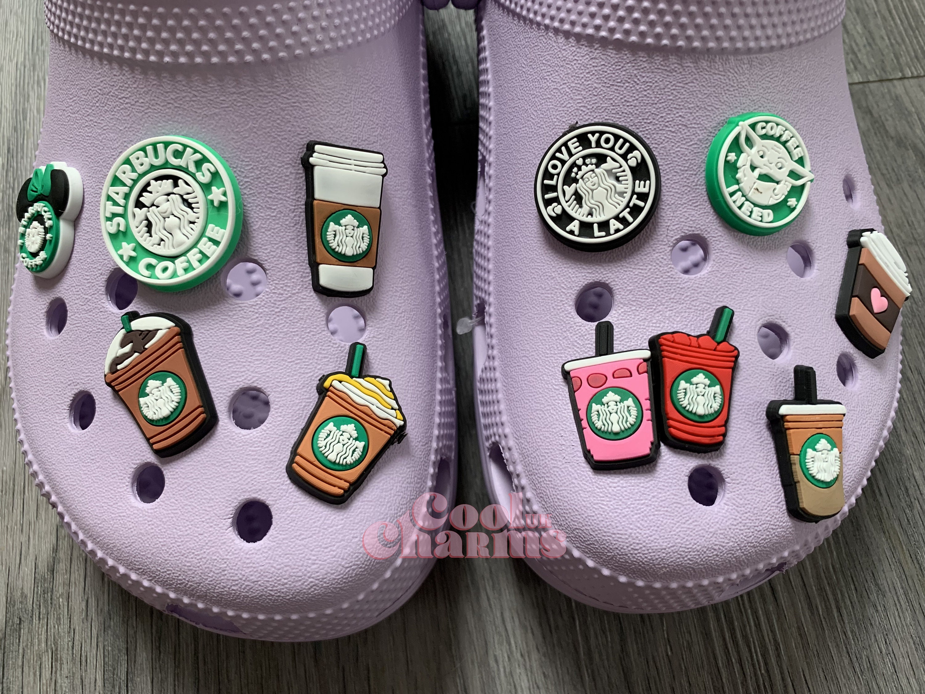 RARE! 6 Starbucks themed charms for croc. Jibz. Pink Drink Coffee