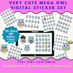 Eule Digitale Sticker Pack | Clip Art Set Eulen | Süße Eule Clipart | Eule Clip Art | Digitale Eulen Sticker | Digitale Planer Sticker