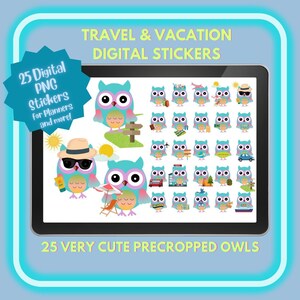 Travel Vacation Digital Sticker Mega Bundle | Owl Sticker Set| Cute Owl Clip Art