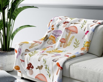 Mushroom Blanket Floral Mushroom Throw Sherpa Fleece Blanket Cottagecore Mushroom Blanket Nature Lovers Throw Nature Blanket Cottage Core