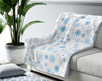 Snowflake Blanket Snowflake Fleece Blanket Sherpa Blanket Snowflake Throw Snowy Blanket Winter Blanket Cozy Fleece Blanket Gift Under 100