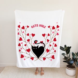 Black Cat Blanket, Valentines Blanket for Cat Lovers Velveteen Plush Blanket, Valentines Cat Blanket,Valentines Throw,Cat Throw,Cozy Blanket