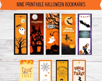 Set of 9 Halloween Bookmarks, Halloween Bookmarks, Digital Bookmarks to Download, Printable Bookmarks, Printable Halloween Bookmarks
