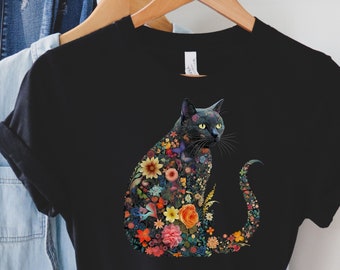 Cat TShirt Floral Cat Shirt Purr Shirt Cat Mom Floral Cat Tee Cat Lover Shirt Animal Lover Tee, Cat Items for Cat Lovers