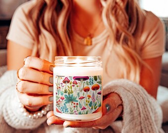Mushroom Candle, Soy Candle, 9oz Scented Candles, Mushroom Scented Candles, Glass Jar Soy Candles, Multiple Scents Mushroom Soy Wax Candle