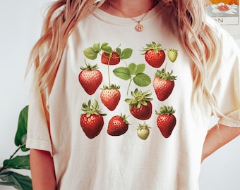 Strawberry Shirt Strawberry Clothes Strawberry Top Garden Shirt Aesthetic Clothing Cottagecore Clothes Botanical Shirt Strawberry Print Cute