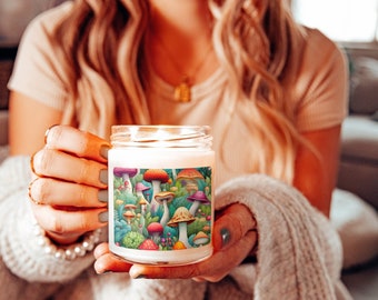 Mushroom Candle, Soy Candle, 9oz Scented Candles, Mushroom Scented Candles, Glass Jar Soy Candles, Multiple Scents Mushroom Soy Wax Candle