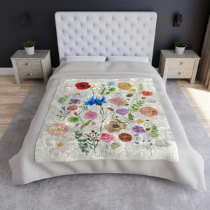 Floral Crushed Velvet Blanket, Floral Blanket, Floral Velvet Blanket, Spring Crushed Velvet Blanket, Spring Blanket
