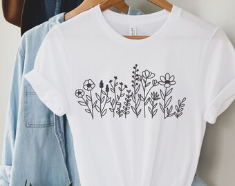 Wild Flowers Shirt, Wildflower Tshirt, Floral Shirt, Botanical Shirt, Flower Shirt, Nature Lover Shirt,Ladies Shirts, Womens Tees,Flower Tee