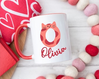 Custom Letter Name Mug, Personalized Initial Mugs, Best Friend Mug, Valentines Gift, Monogrammed Coffee Cups, Cat Coffee Mug, Initial Mug