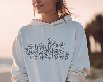 Wild Flowers Hoodie, Wildflower Sweatshirt, Floral Sweatshirt, Botanical Sweatshirt, Flower Hoodie, Ladies Hoodie, Womens Sweatshirt