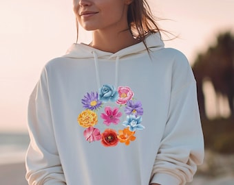 Pressed Flowers Sweatshirt, Boho Cottagecore Hoodie, Botanical Floral Pullover, Fairycore Wildflowers Sweatshirt, Floral Aesthetic