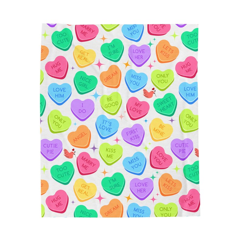 Candy Hearts Blanket, Valentines Blanket, Heart Throw, Couples Blanket