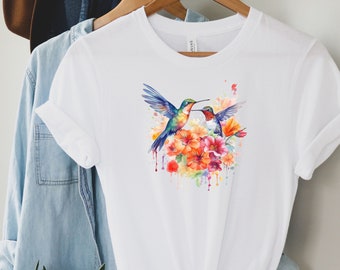 Hummingbird Shirt, Watercolor Birds T-shirt, Nature Tee, Watercolor Hummingbird, Bird Watercolor Shirt, Hummingbird T-Shirt, Bird Shirt