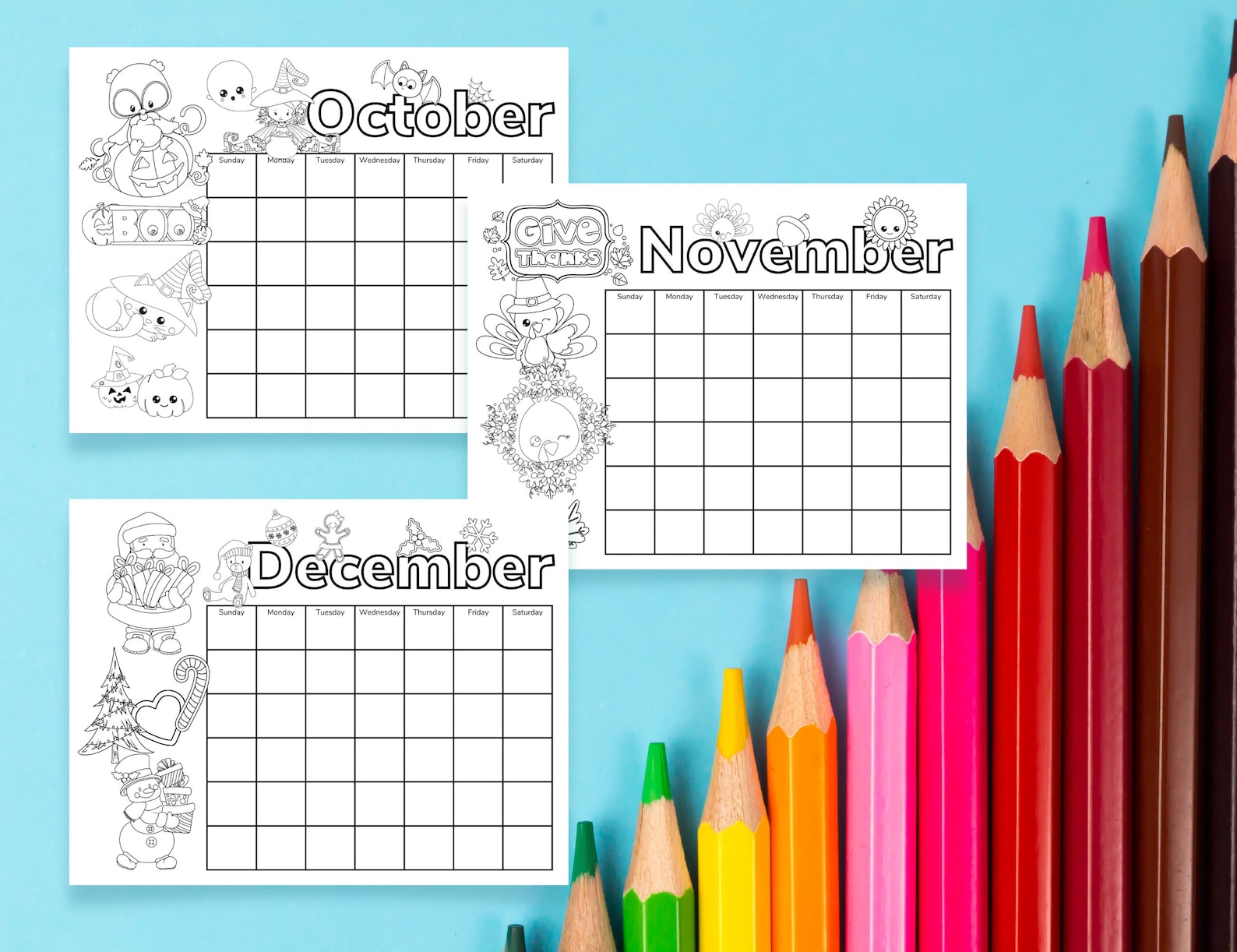 Coloring Calendar for Kids Printable Perpetual Calendar for - Etsy