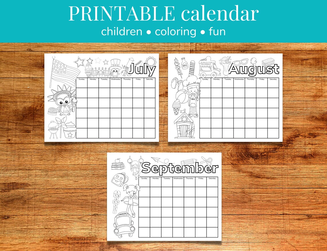 Coloring Calendar for Kids Printable Perpetual Calendar for - Etsy
