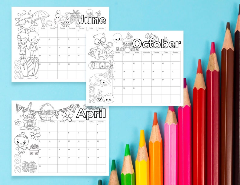 2023 Coloring Calendar For Kids Printable Monthly Childrens Calendar