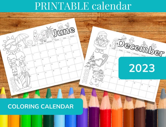 2023 Coloring Calendar for Kids Printable Monthly - Etsy