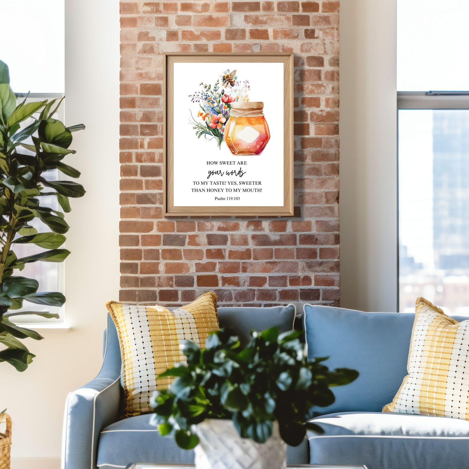 Honey Jar Wall Art Print Bible Verse Honey Bee Floral Home Decor ...