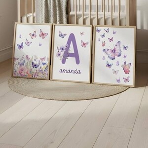Nursery Wall Decor Purple Set of 3 Girl Name Wall Art Nursery Print ...