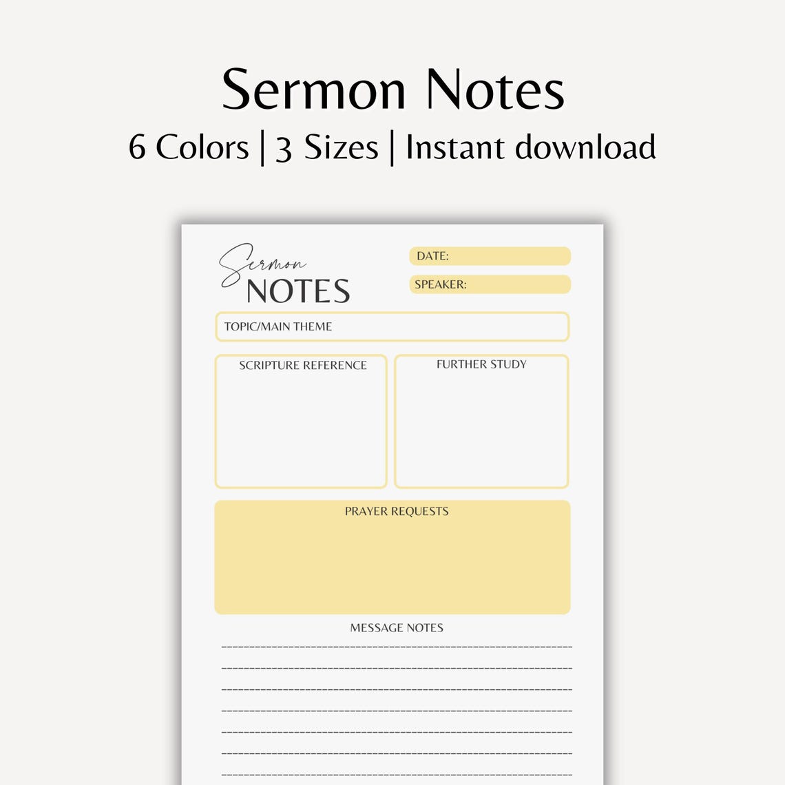 Sunday Service Notebook Printable Sermon Notes Worksheet Bible Study Planner Digital Church ...