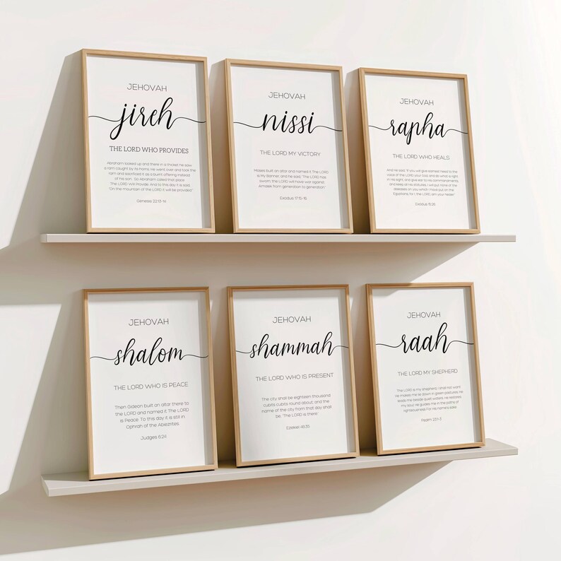 Set of 6 Names of God Wall Art Bible Verse Dining Room Decor for Church ...