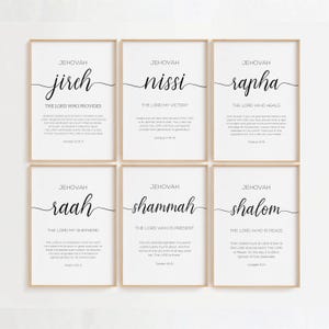Bible Verse Gallery Names of God Set of 6 Christian Wall Art Typography ...
