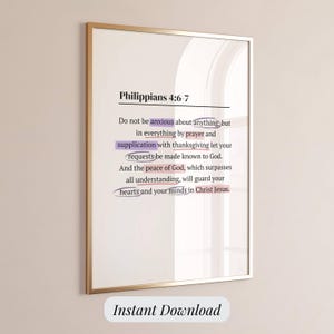 Póster imprimible con versículos bíblicos para pared, para sala de estar, dormitorio, decoración del hogar, regalo para hermanas, Filipenses 4:6-7