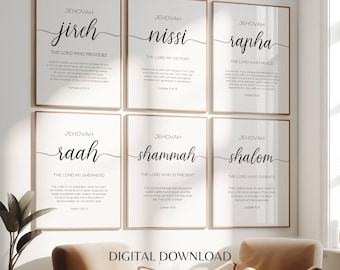 Bible Verse Gallery Names Of God Set Of 6 Christian Wall Art Typography Christian Home Decor Minimalist Poster Set Living Room Scripture