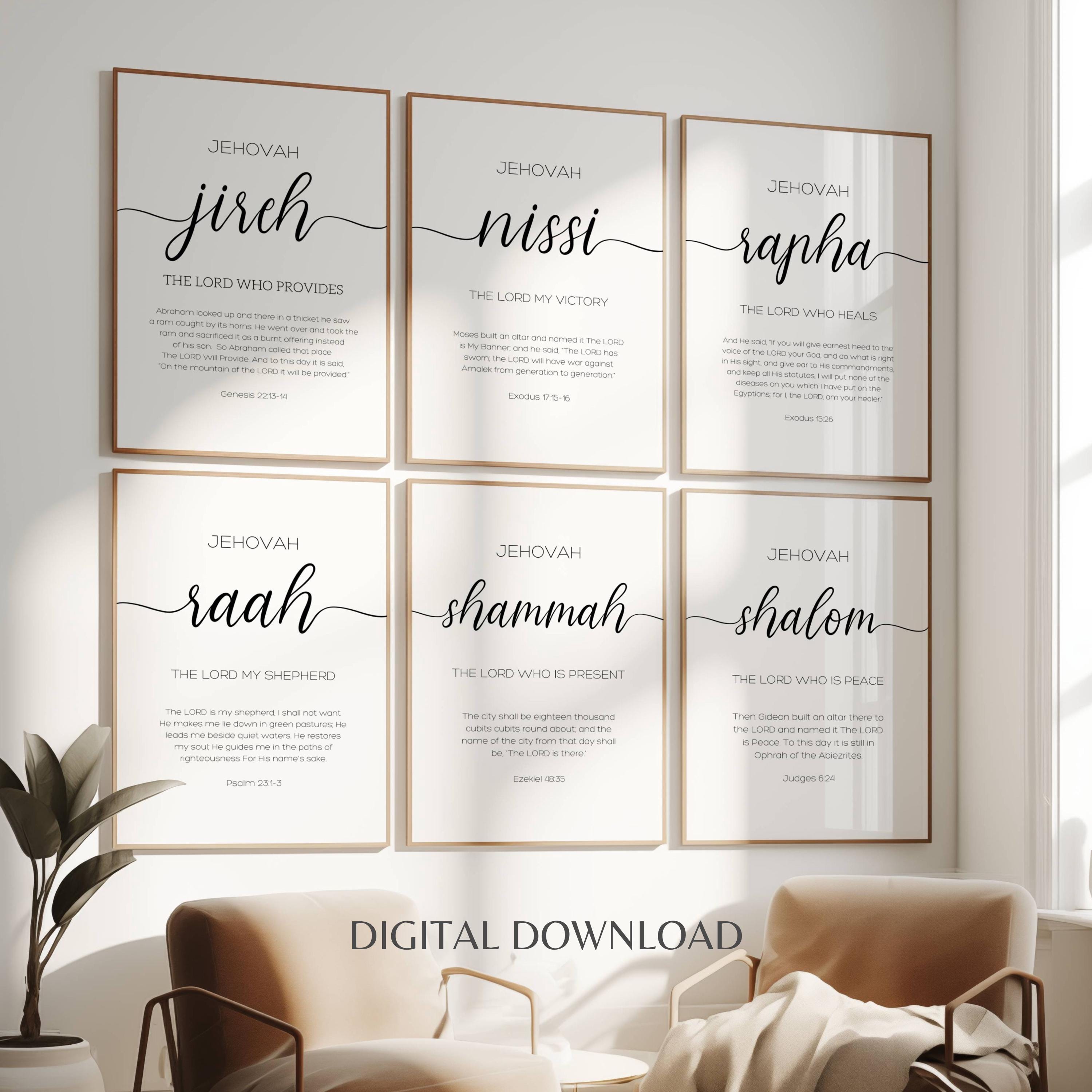 Bible Verse Gallery Names of God Set of 6 Christian Wall Art Typography ...