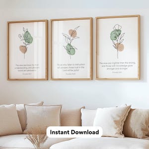 Set Of 3 Christian Wall Art Minimalist Boho Bible Verse Wall Art Boho Floral Gallery Wall Decor Beige Dorm Room Decor Gift Proverbs 16:21