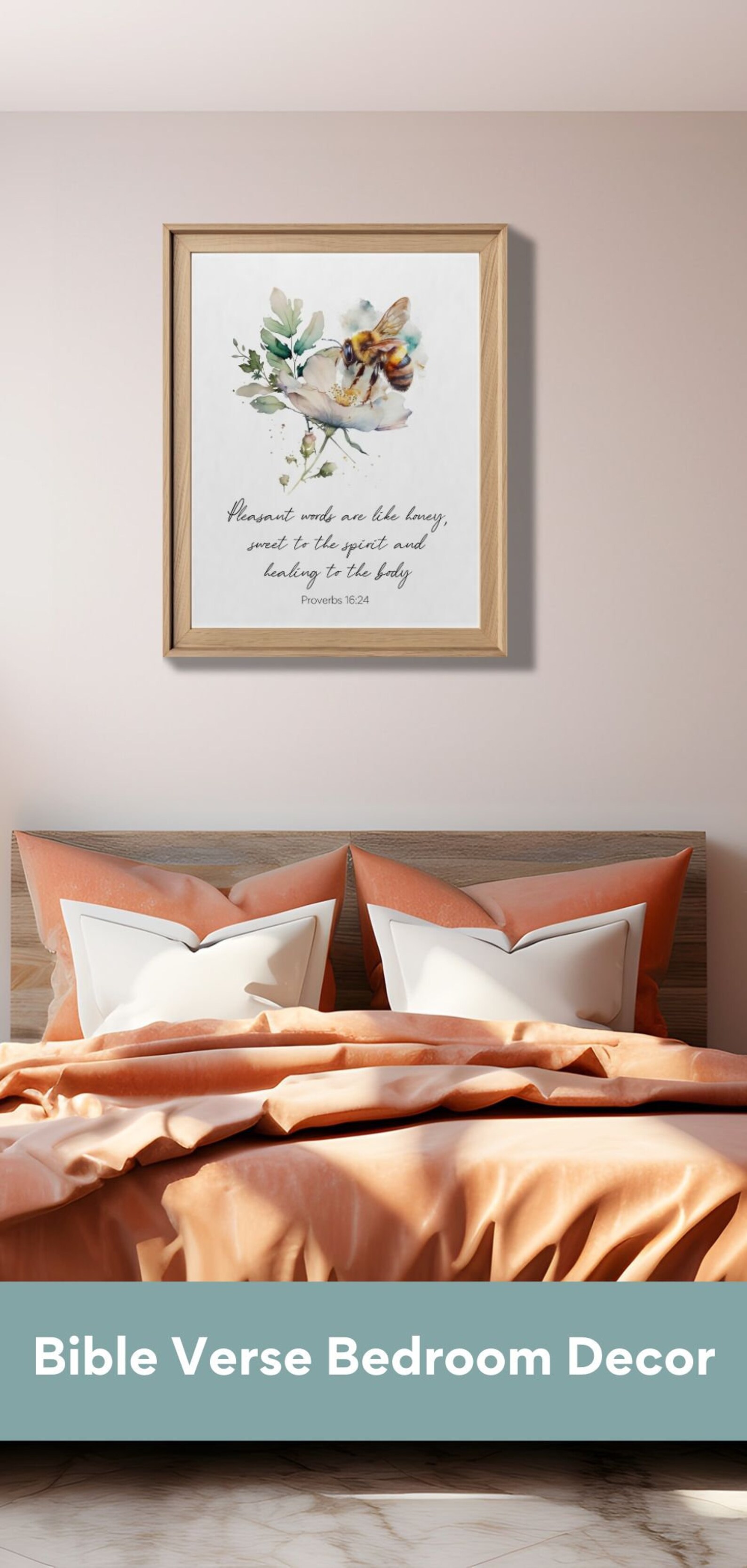 Proverbs 16:24 Honey Bee Scripture Decor Watercolor Floral Bee Print ...