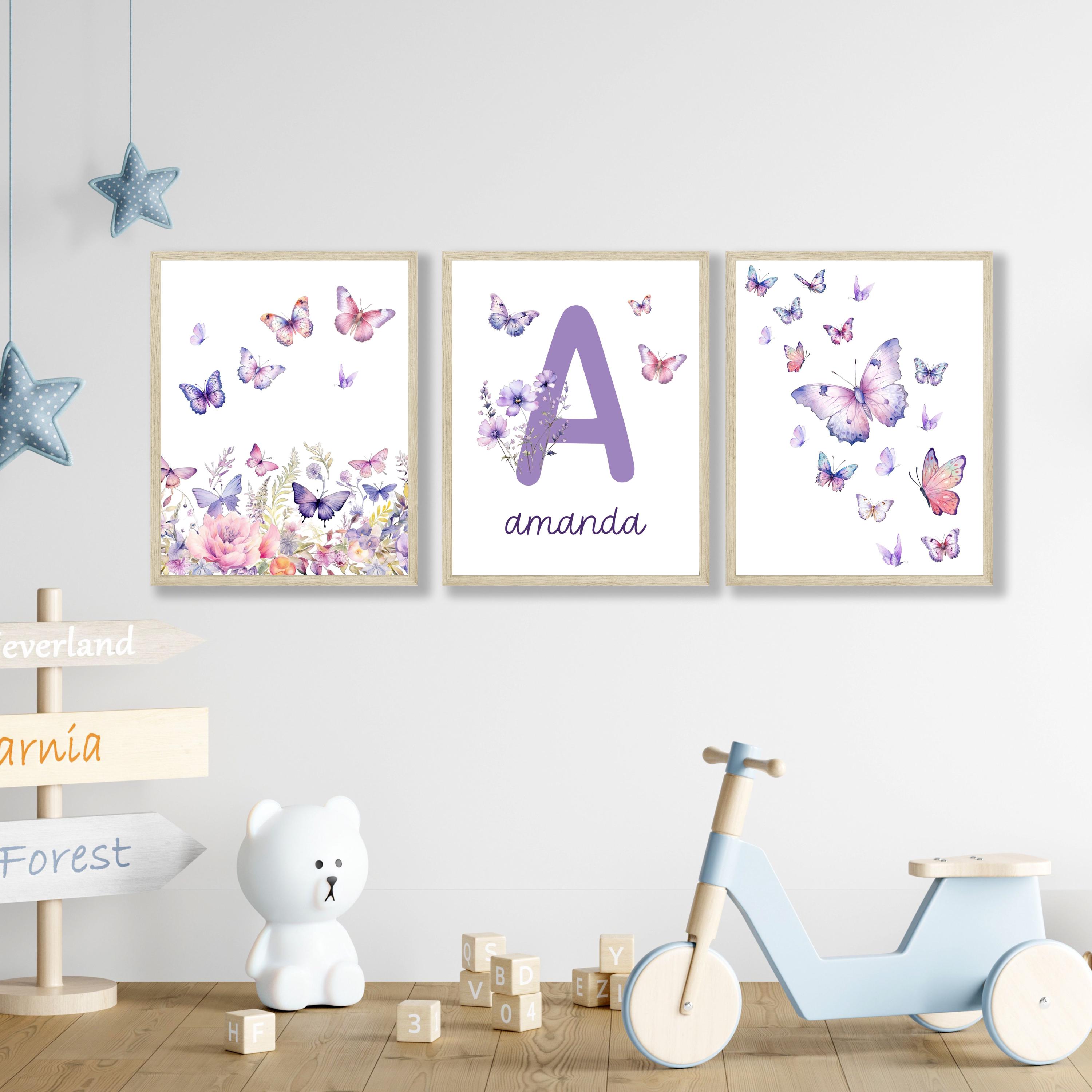Nursery Wall Decor Purple Set of 3 Girl Name Wall Art Nursery Print ...