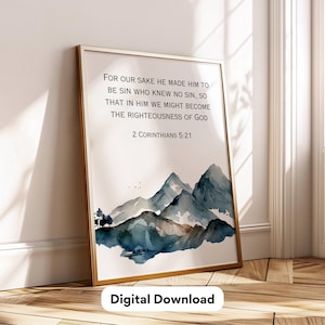 Bible Verse Poster Watercolor Scenery Print Wall Art Aesthetic Living Room Mountain Home Decor Abstract Christian Nature 2 Corinthians 5:21