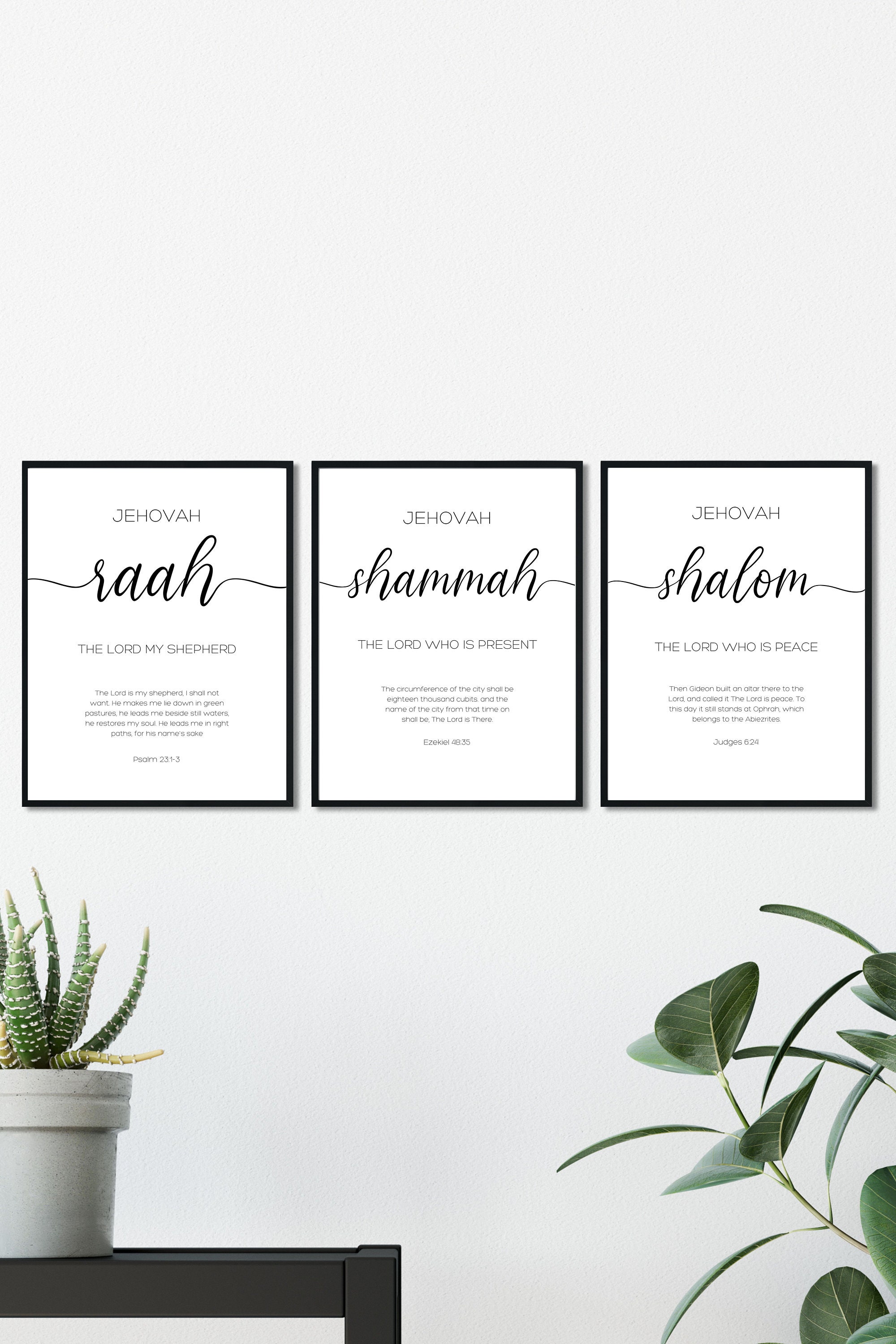 Bible Verse Gallery Names of God Set of 6 Christian Wall Art Typography ...